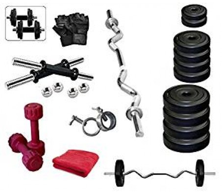 Body Maxx 5 Kg Home Gym PVC Plates Dumbells Sets Plates, 3 Iron Rods, 2 Dumbells, Gloves, Gym Towel, Locks 